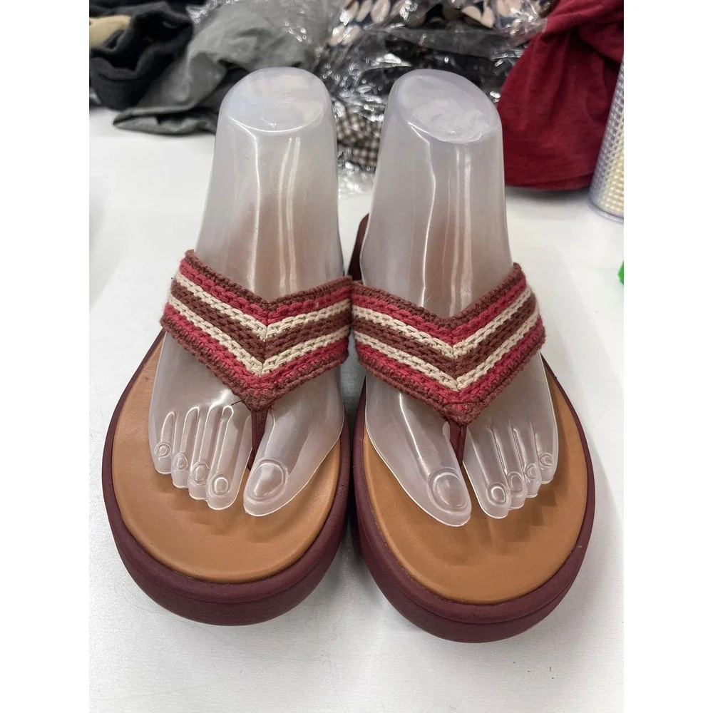 FitFlop Microwobbleboard Crochet Stripe Platform Sandals Burgundy Womens 7